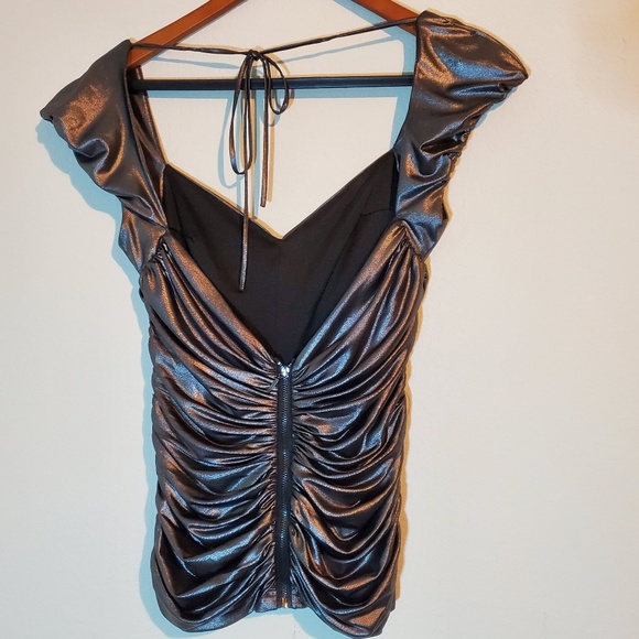 BeBe Silver Metallic Gray Ruffled Bodycon Top - Picture 5 of 6